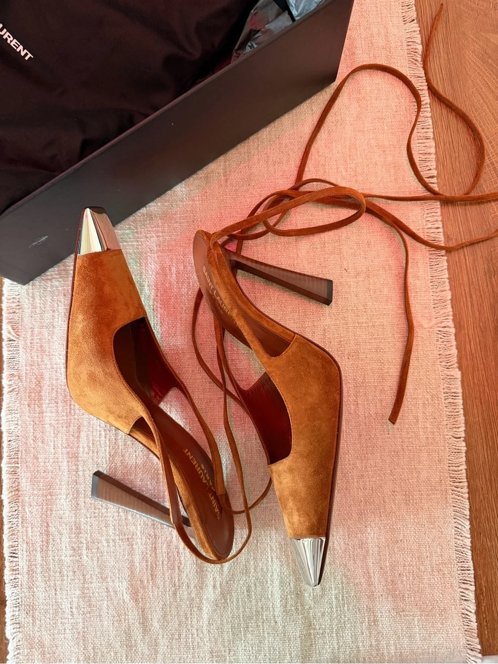 Saint Laurent Blade Lace-Up Slingback - Saddle Red